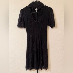 Dolls Kill Widow Goth Lace Cross Pendant Choker Dress